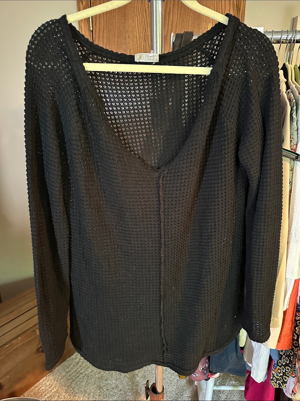 BiBi Black Open-Knit V-Neck Sweater